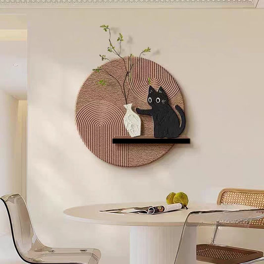 CS-006 Antique Green Plant Restaurant Decorative Painting Fun Cat Restaurant Wall Hanging Painting Entrance Decorative Painting Restaurant Painting