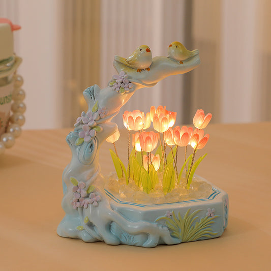 New Year's Day Flower And Bird Tulip Nightlight Diy Material Bag Birthday Gift For Girls Girlfriends Niche Feeling