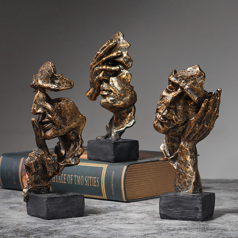 Retro Silence Is The Golden Thinker Sculpture Shop Counter Store Decorations Living Room Bedroom Porch Gift Ornaments