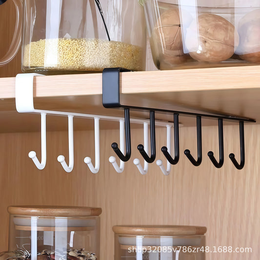 Home Kitchen Wrought Iron Cabinet Storage Rack Multi-function Row Hook Wardrobe Filing Rack Kitchen Seamless Nail-free Hook