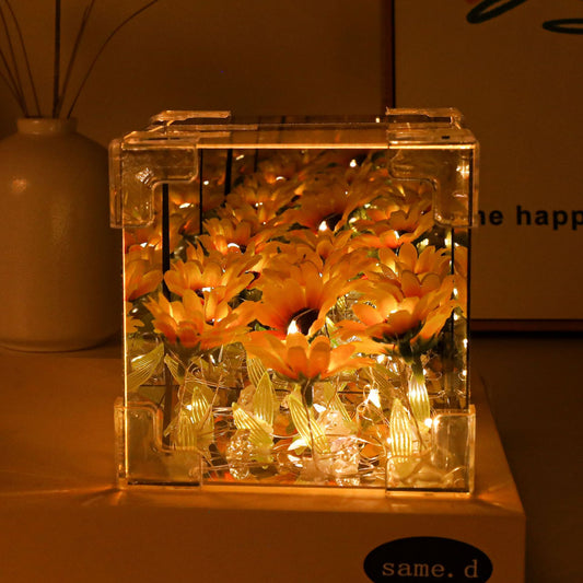 Cube Rubik's Cube Sunflower DIY Handmade Light Acrylic Lens Flower Sea Mirror Night Light Valentine's Day Gift
