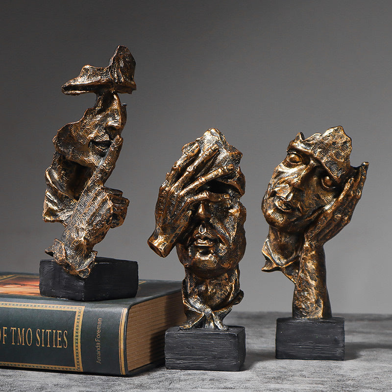 Retro Silence Is The Golden Thinker Sculpture Shop Counter Store Decorations Living Room Bedroom Porch Gift Ornaments