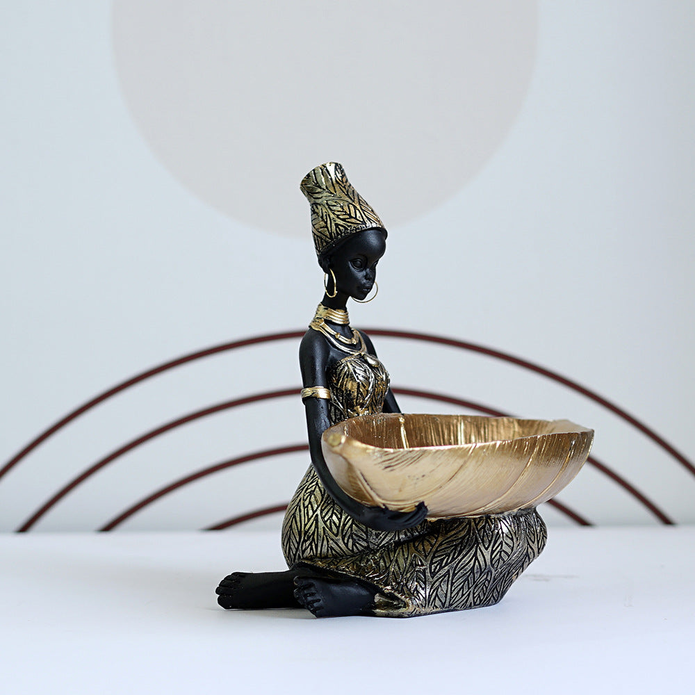 Cross-border African Black Women Fruit Plate Resin Household Fruit Plate Ornaments Thai Style Desktop Storage Decorations