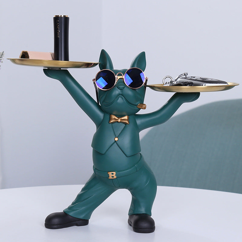 Entryway Decoration: Cool Bulldog Wearing Sunglasses On A Tray, Creative Coffee Table Storage Decoration, Wedding Creative Storage