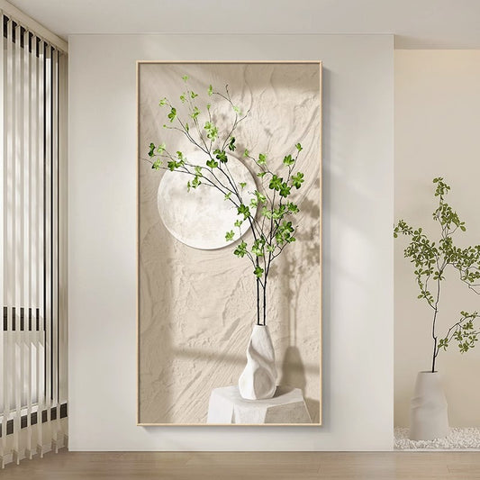 Entrance Decorative Painting Green Plant Corridor Aisle Hanging Painting Cream Style Texture Painting Living Room Sofa Vertical Decorative Painting