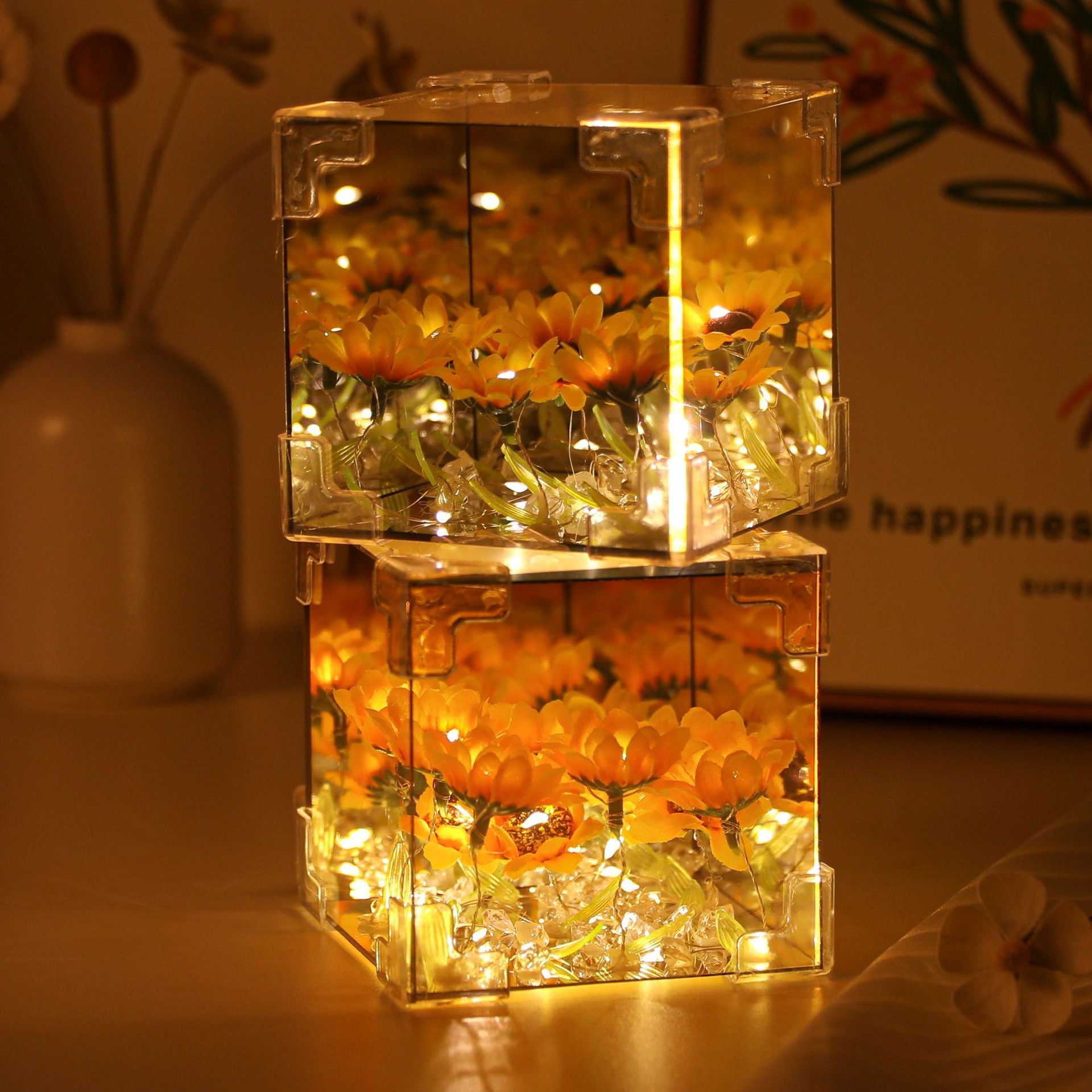Cube Rubik's Cube Sunflower DIY Handmade Light Acrylic Lens Flower Sea Mirror Night Light Valentine's Day Gift