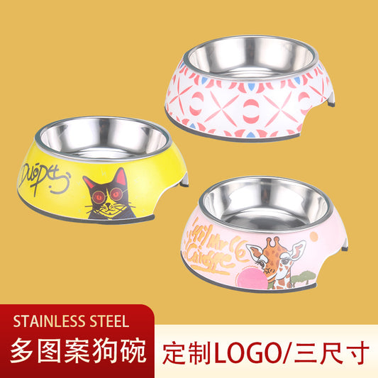 Melamine Pet Feeding Bowl Dog Bowl Dog Bowl Anti-knock Pattern Stainless Steel Cat Bowl Water Basin Big Dog Eating Bowl