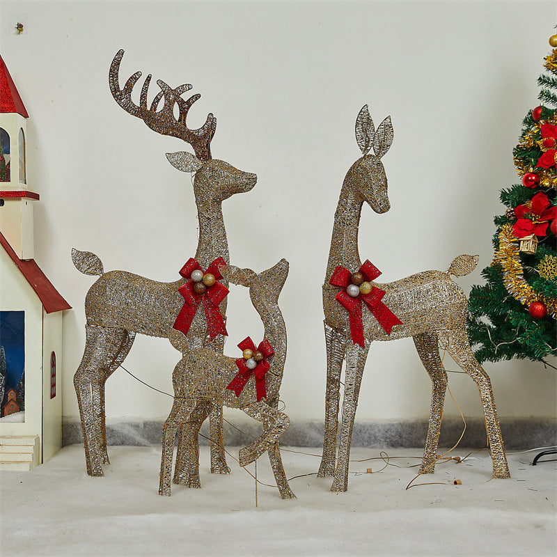 Cross-Border Christmas Luminous Deer Set Large Shopping Mall Hotel Decoration Iron Christmas Elk Decorative Ornaments