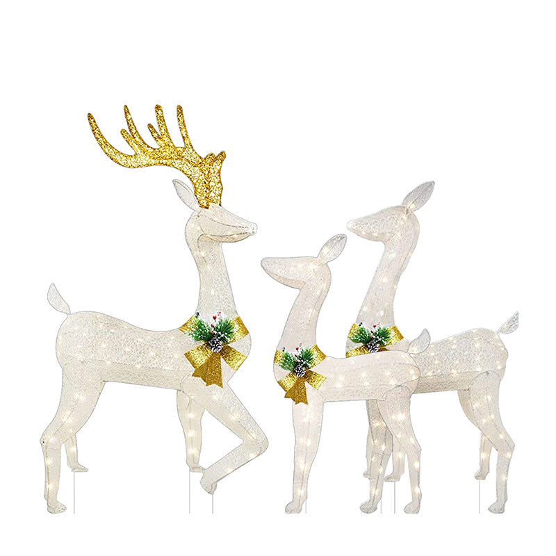 3 Pieces Christmas Lights Reindeer Decoration Outdoor Deer Family With Warm White LED Lights Garden Ground Plug Garden Decorations