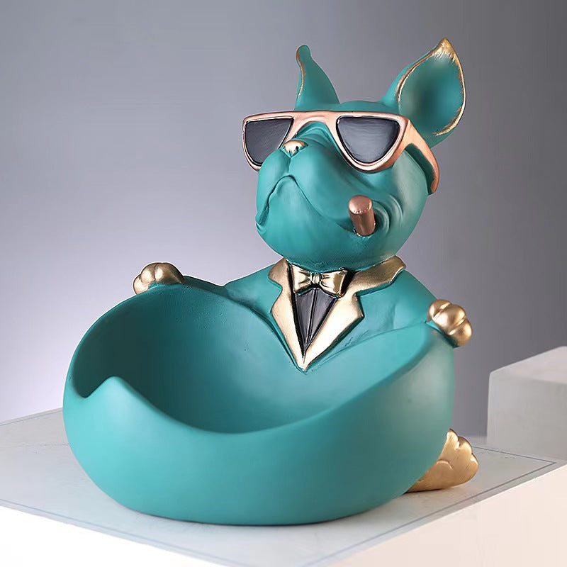 Wear Sunglasses Cool Dog Bulldog Tray Creative Ornaments Entrance Coffee Table Storage Decoration Wedding New House Gift