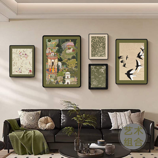 Medieval Style Living Room Decorative Painting Retro French Sofa Background Wall Mural Art Combination High-end Crystal Porcelain Hanging Painting