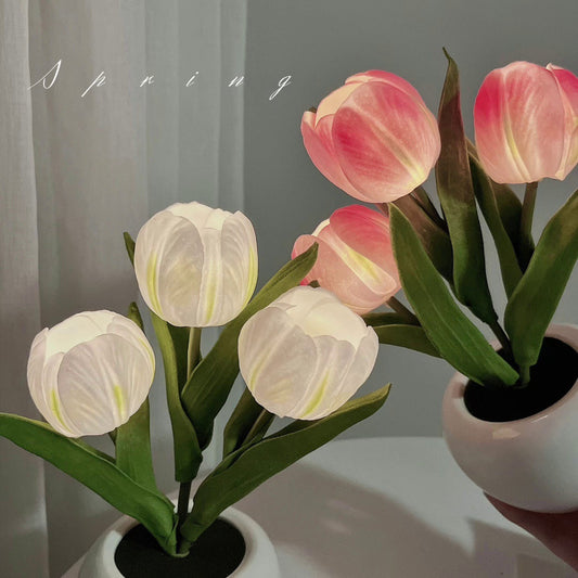 LED Tulip Night Light Bouquet Imitation Lamp Finished Ins Bedroom Decoration Atmosphere Dry Table Lamp Birthday Gift