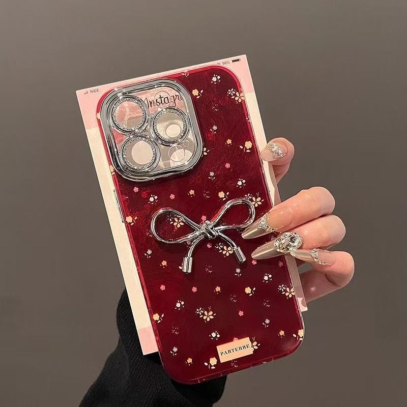 Cross-border Explosions For Apple 16promax Mobile Phone Case New Small Floral IPhone15 Three-dimensional Bow 14