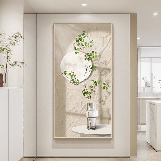 Entrance Decorative Painting Green Plant Corridor Aisle Hanging Painting Cream Style Texture Painting Living Room Sofa Vertical Decorative Painting