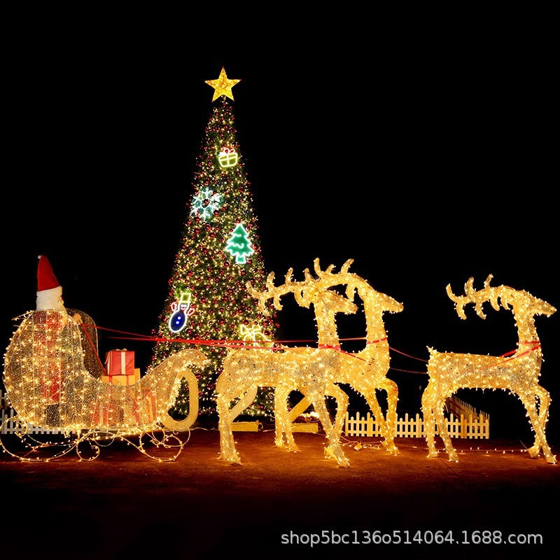 Christmas Glowing Elk Sleigh Iron Art Santa Claus Decoration Large Ornament Sleigh Decoration Scene Setup
