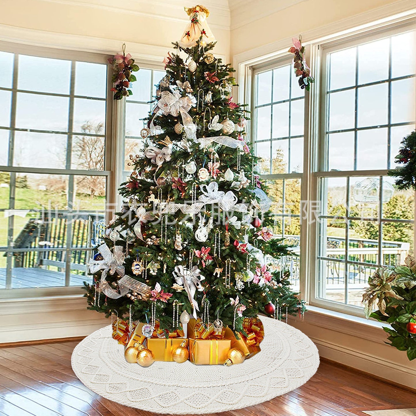 New Cross Border Knitted Christmas Tree Skirt Apron Christmas Tree Decorative Supplies 48 Inch Diamond Christmas Tree Skirt