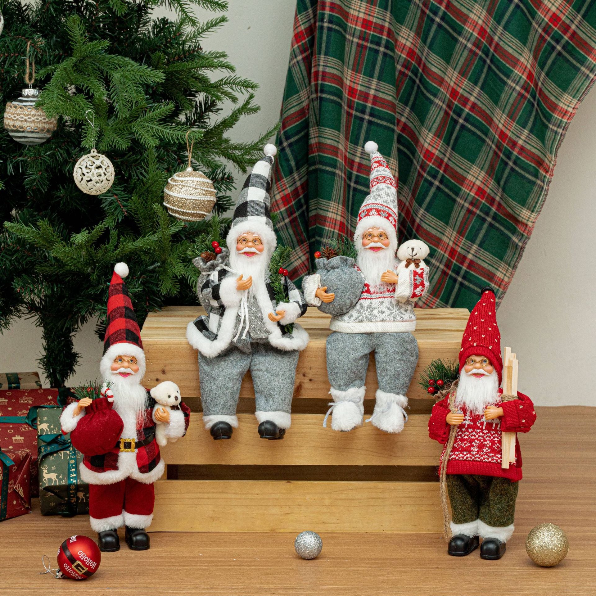 Cross-Border New Santa Claus 12inch Sitting Christmas Ornaments Christmas Doll Ornaments
