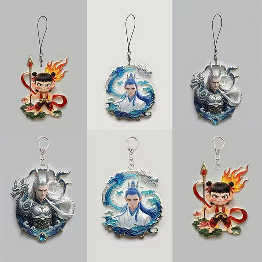 Nezha Devil Boy Naohai New Ao Bing Ao Guang Mobile Phone Chain High Color Value Handsome Acrylic Keychain Friends Gift