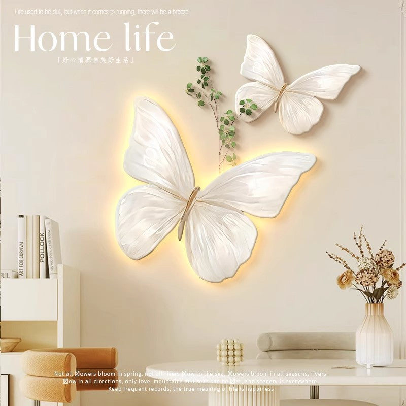 French Cream Butterfly Restaurant Decorative Painting Wall Lamp Bedroom Corridor Living Room Wall Pendant Stereo Hallway Hanging Painting