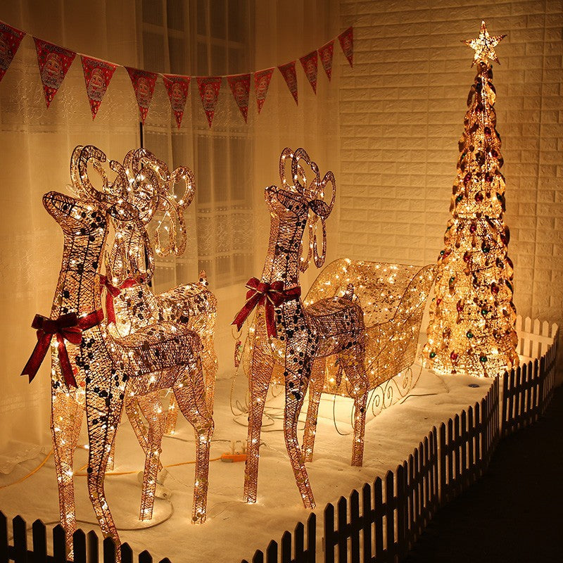 Christmas Deer Trolley Luminous Deer Trolley Iron Deer Christmas Elk Decoration Hotel Hall Window Decoration Supplies