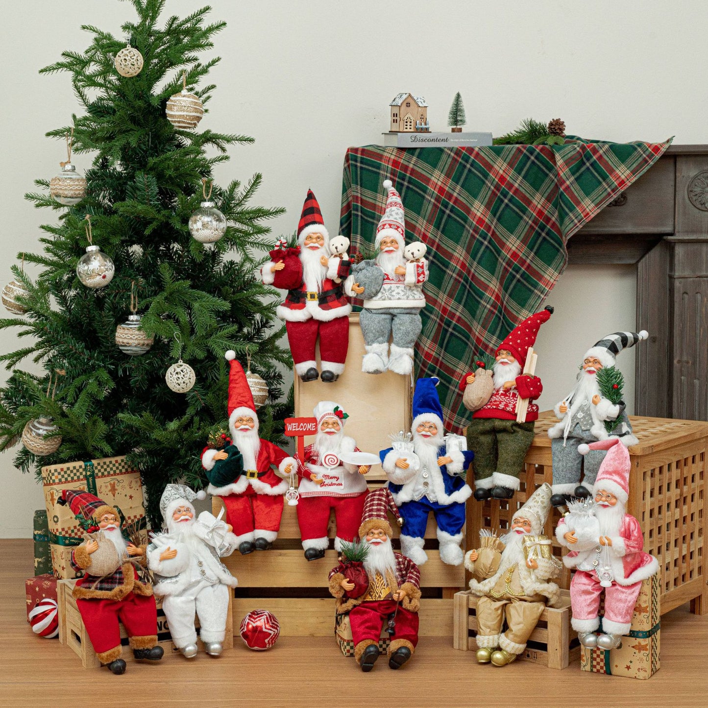 Cross-Border New Santa Claus 12inch Sitting Christmas Ornaments Christmas Doll Ornaments