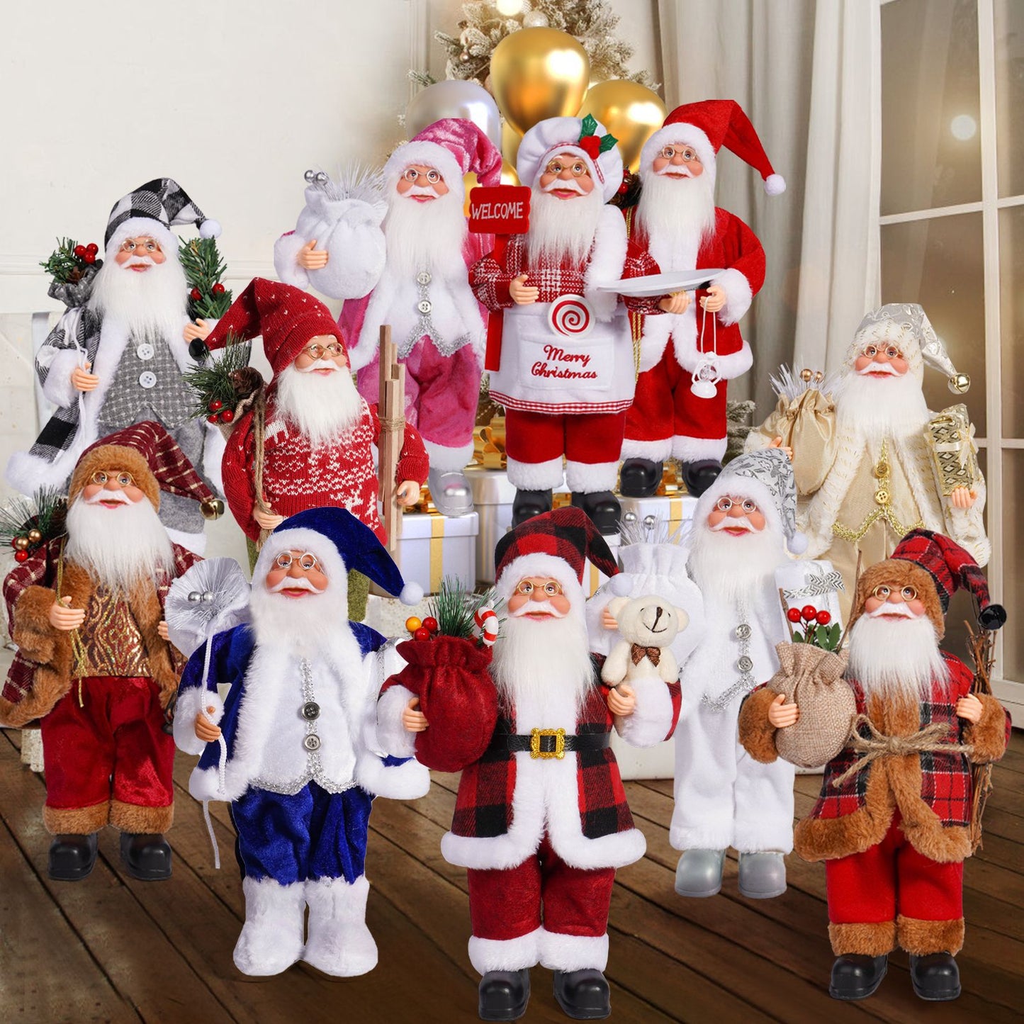 Cross Border Christmas 12 Inch Santa Claus Doll Standing Posture Santa Claus Doll Window Decoration Gift