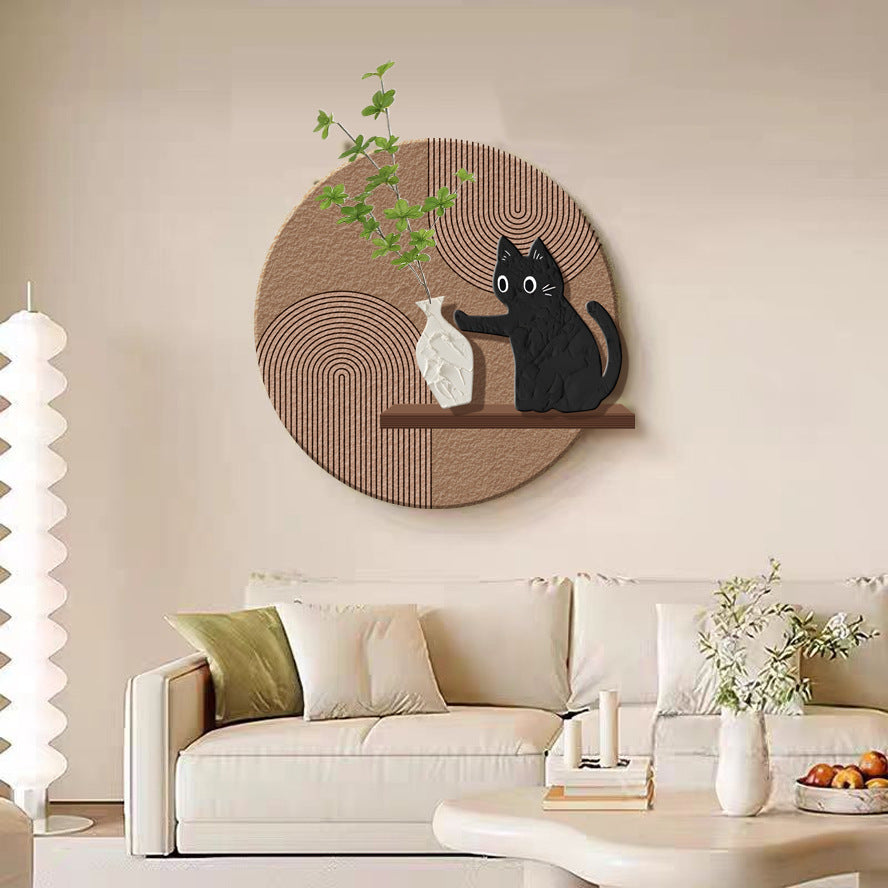 CS-006 Antique Green Plant Restaurant Decorative Painting Fun Cat Restaurant Wall Hanging Painting Entrance Decorative Painting Restaurant Painting