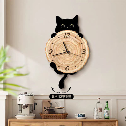 2024 New Cat Wall Clock Living Room Clock Wall Creative Mute Bedroom Dining Room Feeling Clock Decorative Painting