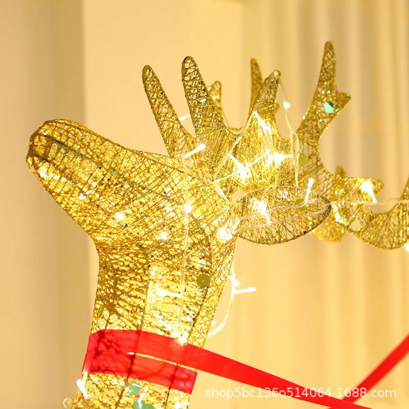 Christmas Glowing Elk Sleigh Iron Art Santa Claus Decoration Large Ornament Sleigh Decoration Scene Setup