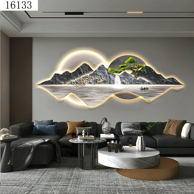 Living Room Decorative Painting LED Light Sofa Background Wall Hanging Painting Advanced Sense Landscape Murals