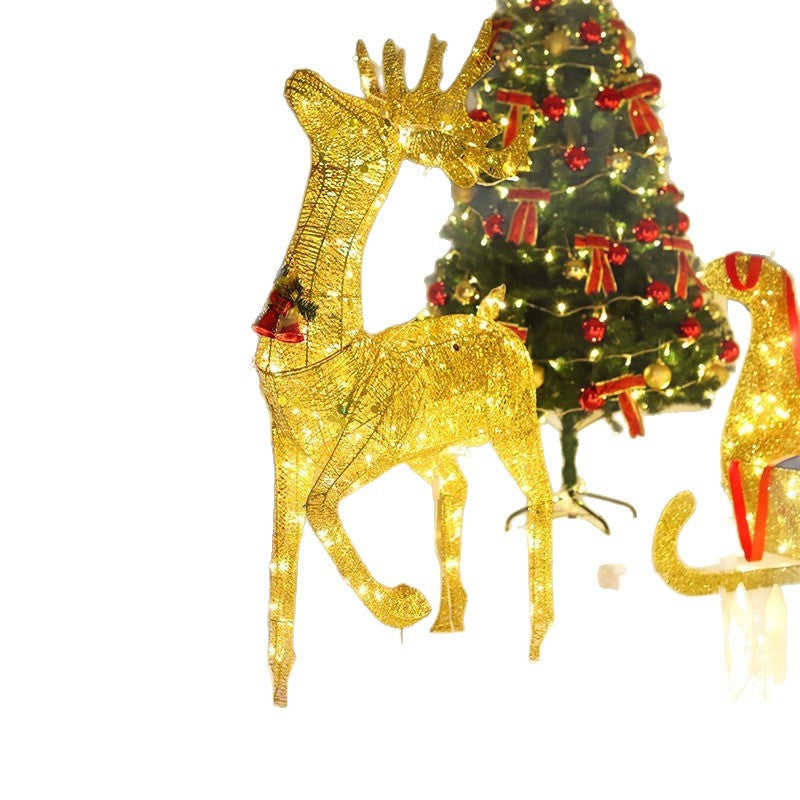 Christmas Glowing Elk Sleigh Iron Art Santa Claus Decoration Large Ornament Sleigh Decoration Scene Setup