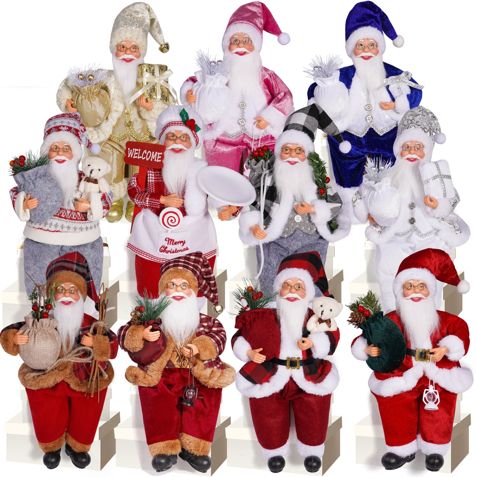 Cross-Border New Santa Claus 12inch Sitting Christmas Ornaments Christmas Doll Ornaments