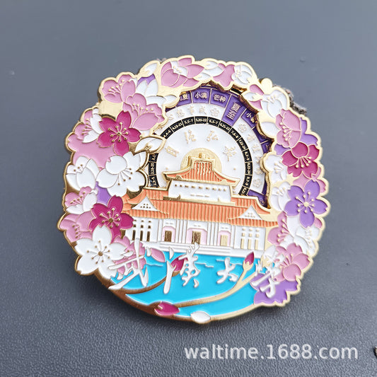 New Wuhan University Rotary Refrigerator Stickers Cherry Blossom Paint Metal Gift Magnetic Refrigerator Stickers Crafts