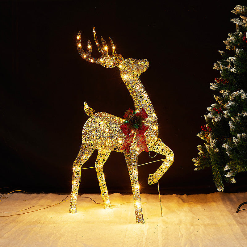 Christmas Luminous Deer Shopping Mall Decoration Outdoor Iron Deer With Light Lawn Yard Light Christmas Deer Pull Car Ornaments