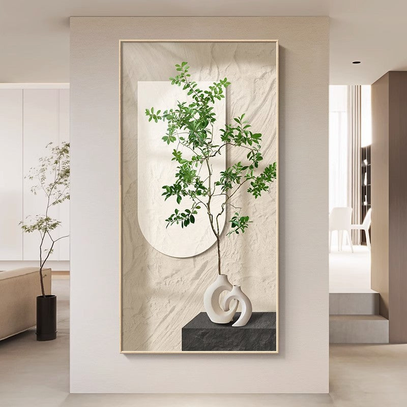 Entrance Decorative Painting Green Plant Corridor Aisle Hanging Painting Cream Style Texture Painting Living Room Sofa Vertical Decorative Painting
