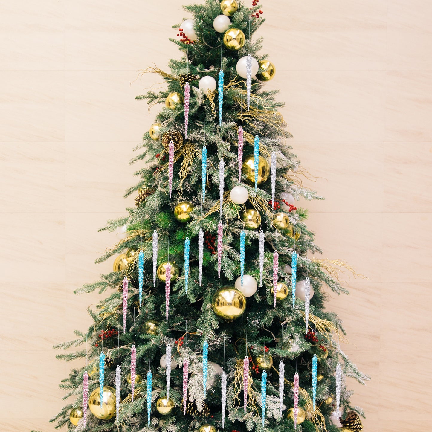 Haobei Christmas Decoration Supplies Transparent 12Pcs Crushed Ice Pendants Acrylic Transparent Ice Cones Ice Hanging Ornaments