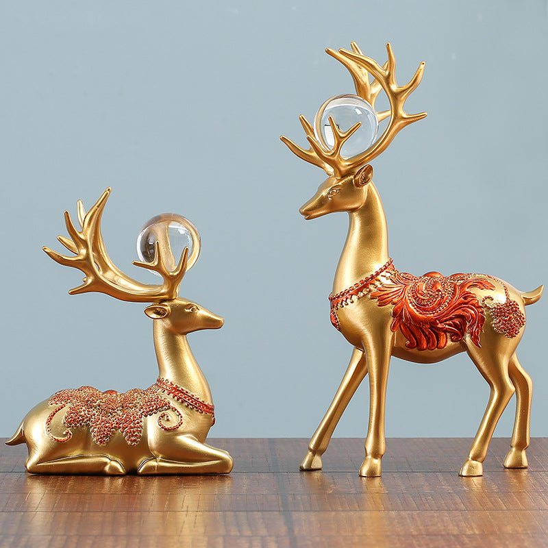Creative New Chinese Style Sun Pattern Resin Crafts Living Room TV Cabinet Study Room Decoration Golden Deer Ornaments