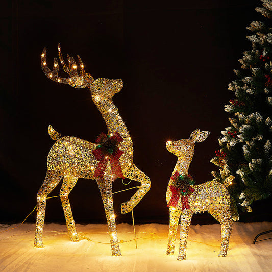 Christmas Luminous Deer Shopping Mall Decoration Outdoor Iron Deer With Light Lawn Yard Light Christmas Deer Pull Car Ornaments