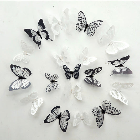 18 Black And White Color Glitter Three-dimensional Butterfly Wall Stickers Living Room Bedroom Wall Decoration Stickers Wall Layout Creative
