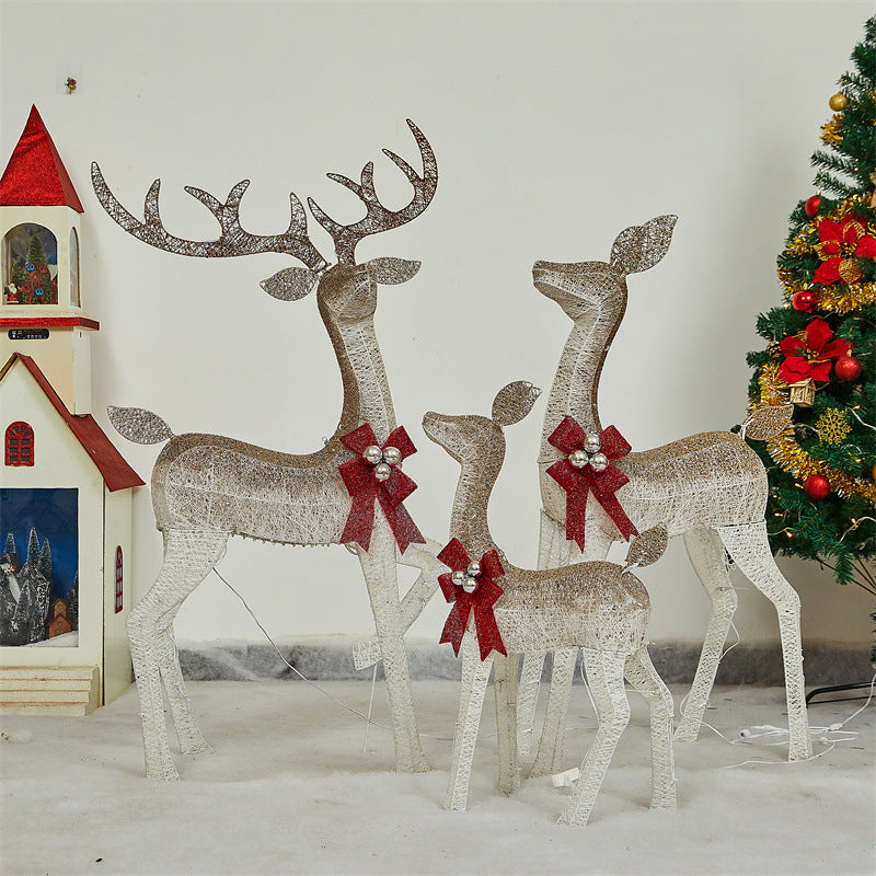 Cross-Border Christmas Luminous Deer Set Large Shopping Mall Hotel Decoration Iron Christmas Elk Decorative Ornaments