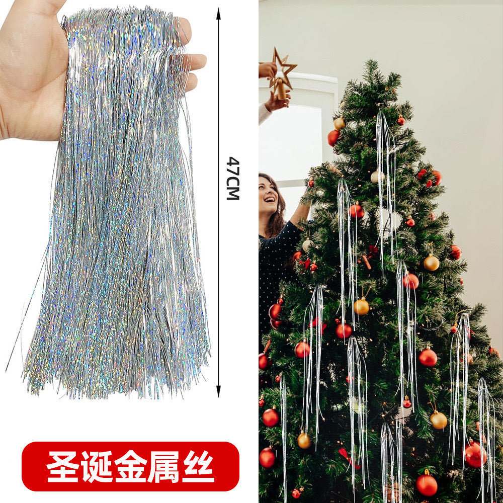 Cross-border Amazon Tinsel Christmas Tree Metal Wire Decoration Pendant Silver Gold Strip Christmas Dress Rain Silk