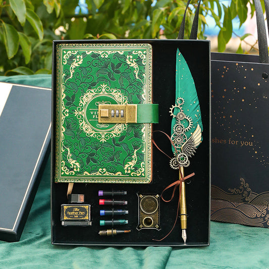 European-style Classic Notebook Gold-sprinkling Feather Dipping Pen Classic Elegant Business Gift High Quality Gift Box Suit