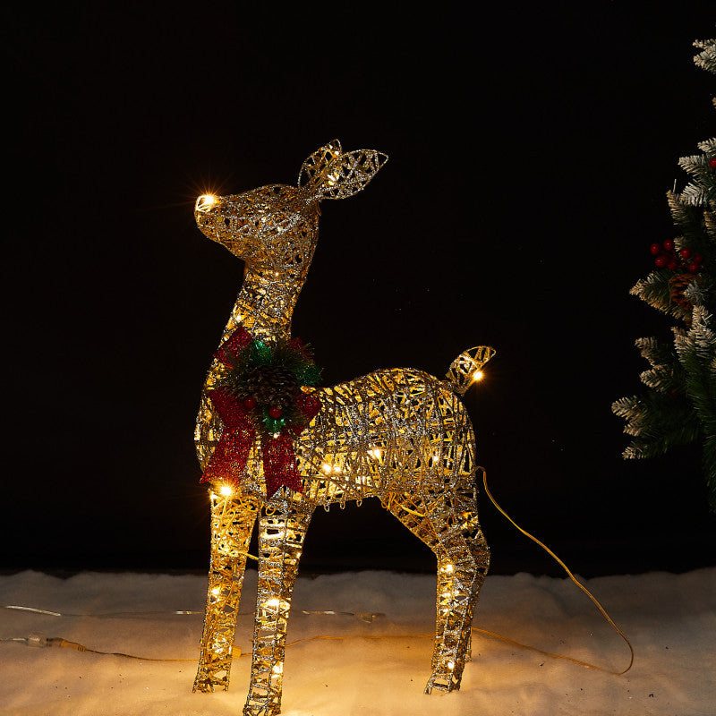 Christmas Luminous Deer Shopping Mall Decoration Outdoor Iron Deer With Light Lawn Yard Light Christmas Deer Pull Car Ornaments