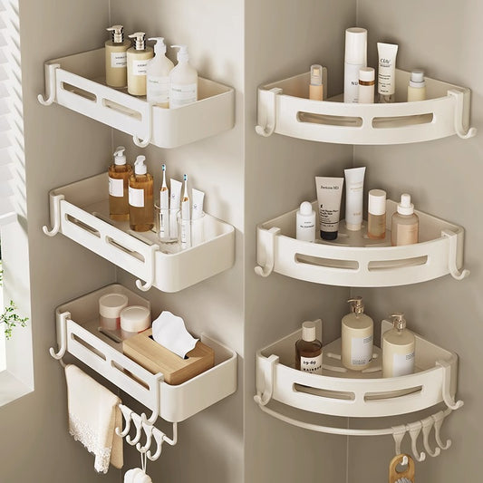 Bathroom Bathroom Triangle Storage Rack Punch-free Wall Hanging Toilet Toilet Storage Rack Cream Style White