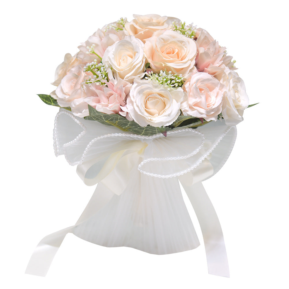 022 Outdoor Wedding Simulation Rose Hand Flower Cross-border Western Style Mori Style Hand-held Bouquet New Bridal Hand Flower