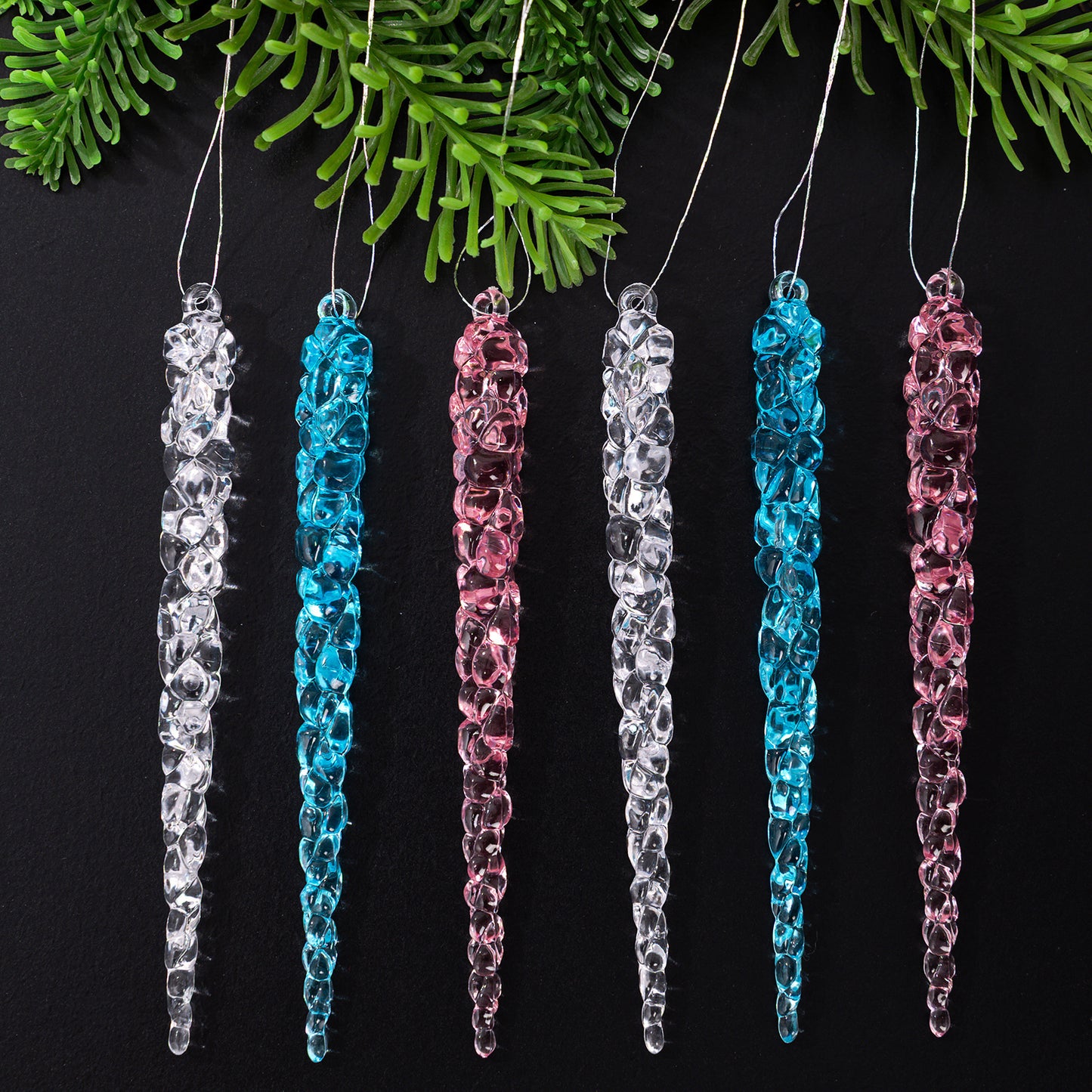 Haobei Christmas Decoration Supplies Transparent 12Pcs Crushed Ice Pendants Acrylic Transparent Ice Cones Ice Hanging Ornaments