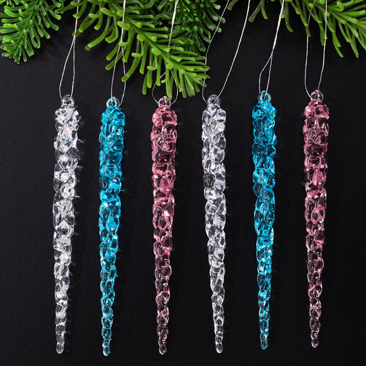 Haobei Christmas Decoration Supplies Transparent 12Pcs Crushed Ice Pendants Acrylic Transparent Ice Cones Ice Hanging Ornaments