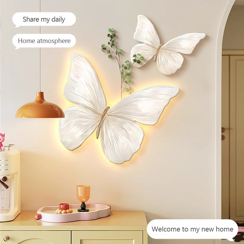 French Cream Butterfly Restaurant Decorative Painting Wall Lamp Bedroom Corridor Living Room Wall Pendant Stereo Hallway Hanging Painting