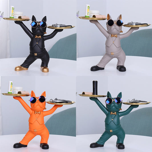 Entryway Decoration: Cool Bulldog Wearing Sunglasses On A Tray, Creative Coffee Table Storage Decoration, Wedding Creative Storage