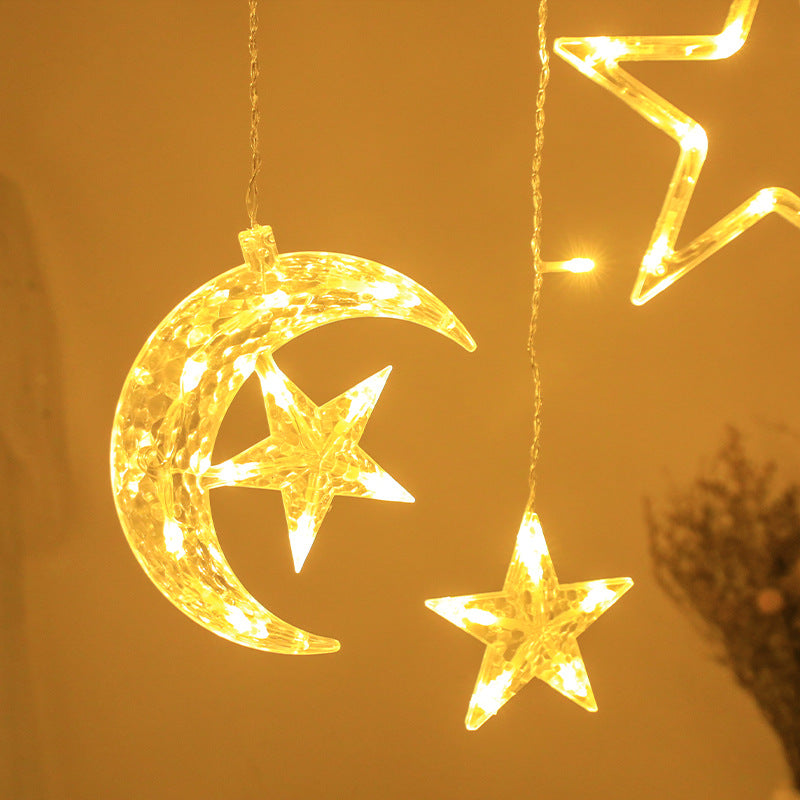 LED Star With Moon And Star Color Lamp Curtain Lamp Girl's Heart Bedroom Decoration Room Balcony Bay Window Layout